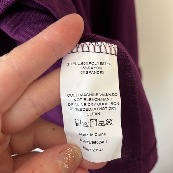 Suzanne Betro Purple V Neck Ruffle Front Asymmetrical Hem Soft Knit Blouse NWT - Picture 3 of 5